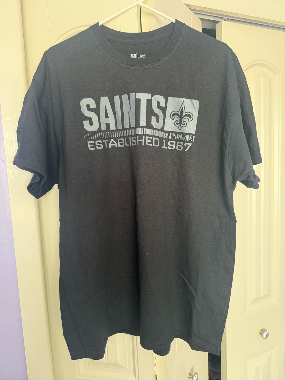 NFL Black Saints Graphic Tee with Silver Print